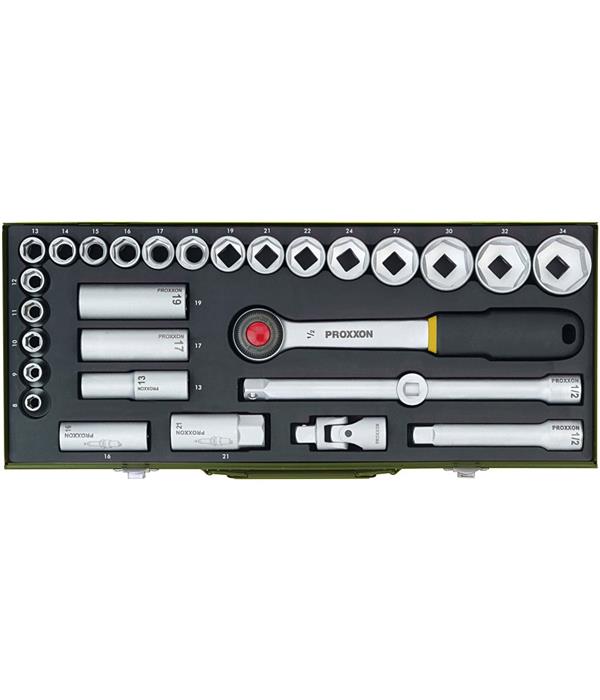 Trusa chei tubulare in cutie de metal, Proxxon 23000, 1/2", 29 buc